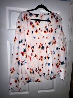 Halogen Plus Size 2X Floral Wrap Blouse Long Sleeve Lightweight Work Business